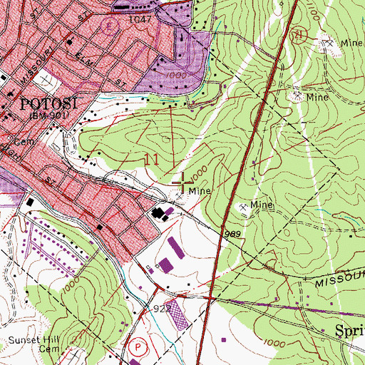 Topographic Map of City of Potosi, MO