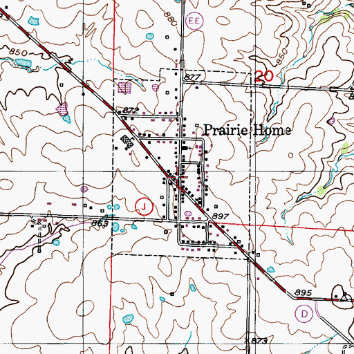 Topographic Map of City of Prairie Home, MO
