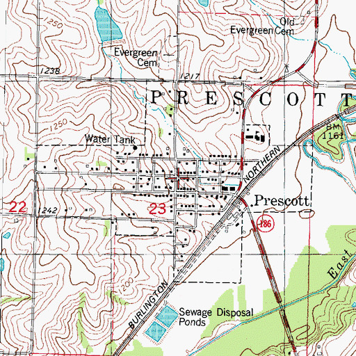 Topographic Map of City of Prescott, IA
