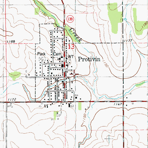 Topographic Map of City of Protivin, IA