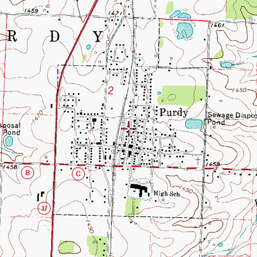 Topographic Map of City of Purdy, MO