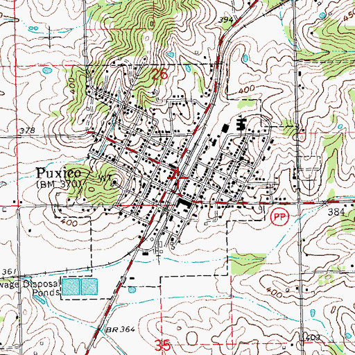 Topographic Map of City of Puxico, MO