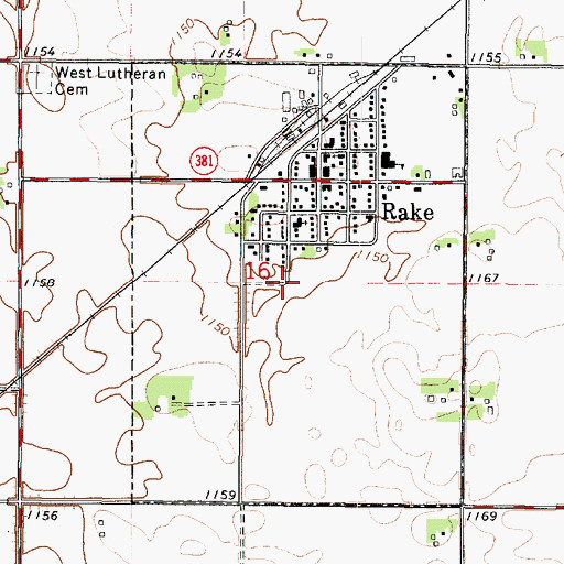 Topographic Map of City of Rake, IA