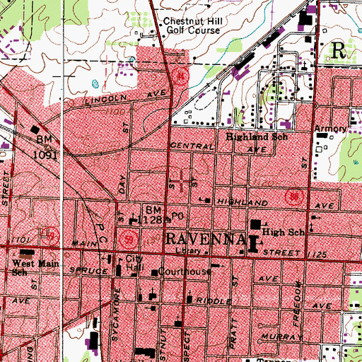 Topographic Map of City of Ravenna, OH