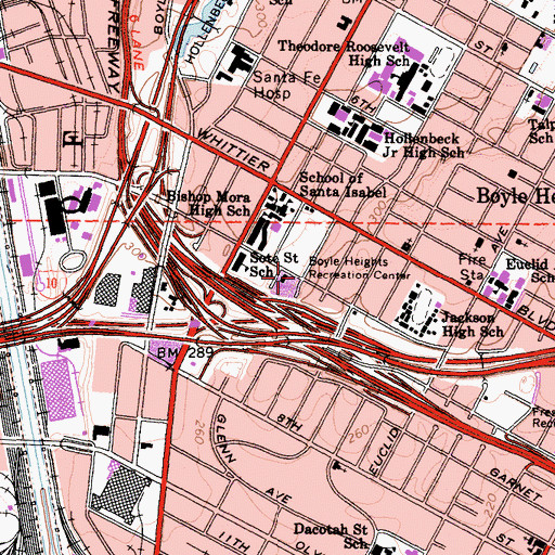 Topographic Map of Boyle Heights Recreation Center, CA