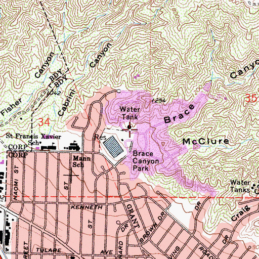 Topographic Map of Brace Canyon, CA
