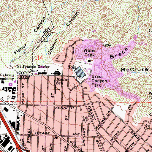 Topographic Map of Brace Canyon Park, CA