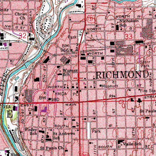 Topographic Map of City of Richmond, IN