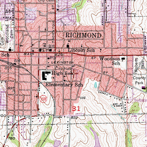 Topographic Map of City of Richmond, MO