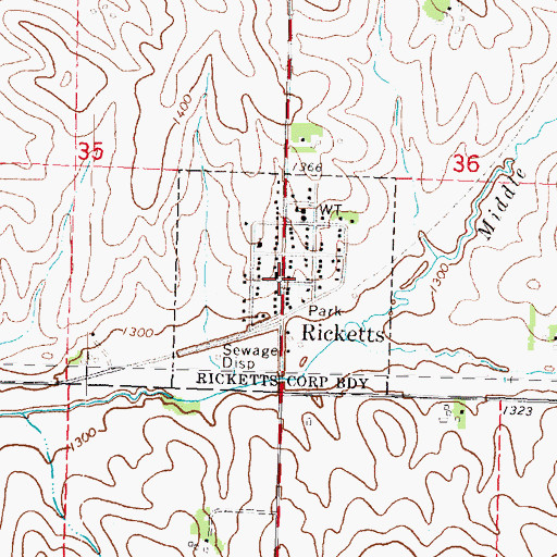 Topographic Map of City of Ricketts, IA