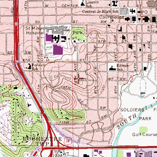 Topographic Map of City of Rochester, MN