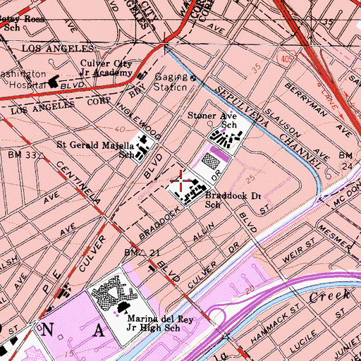 Topographic Map of Braddock Drive Elementary School, CA