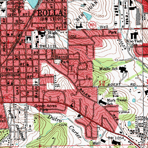 Topographic Map of City of Rolla, MO
