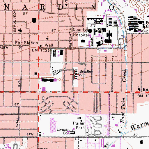 Topographic Map of Bradley Elementary School, CA