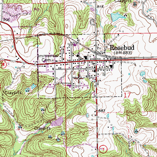 Topographic Map of City of Rosebud, MO
