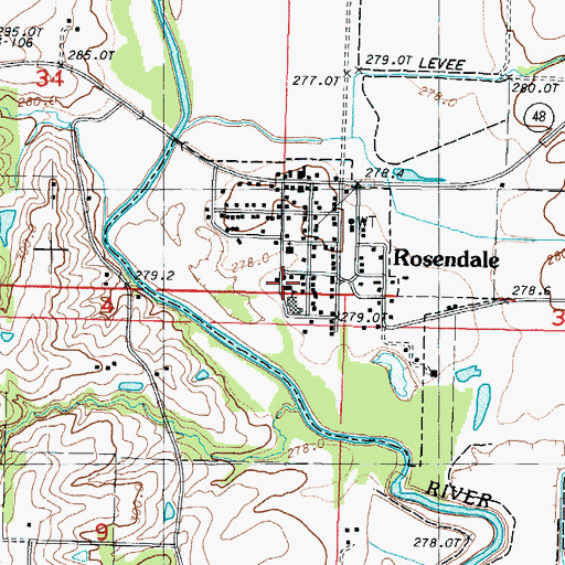 Topographic Map of City of Rosendale, MO