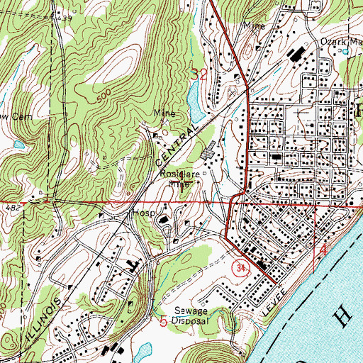 Topographic Map of City of Rosiclare, IL