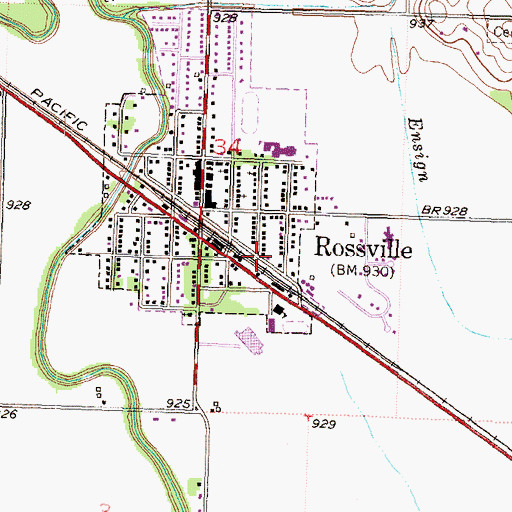 Topographic Map of City of Rossville, KS