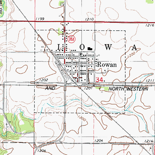 Topographic Map of City of Rowan, IA