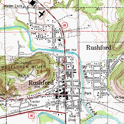 Topographic Map of City of Rushford, MN