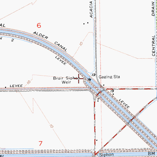 Topographic Map of Brair Siphon Weir, CA