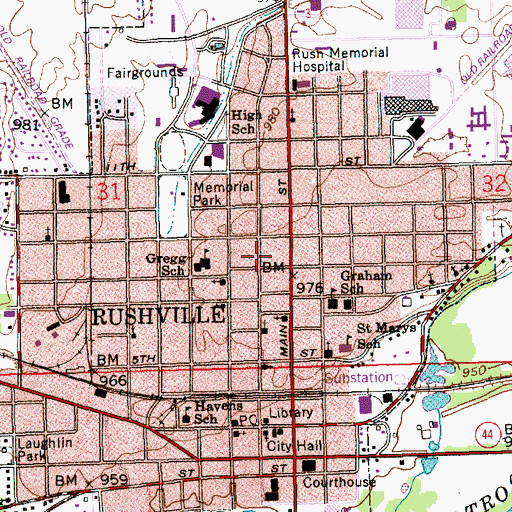Topographic Map of City of Rushville, IN