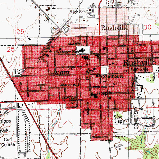 Topographic Map of City of Rushville, IL