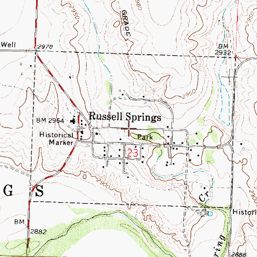 Topographic Map of City of Russell Springs, KS