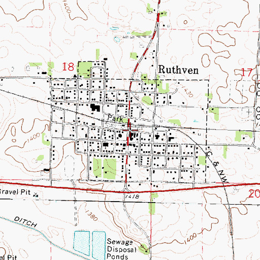 Topographic Map of City of Ruthven, IA