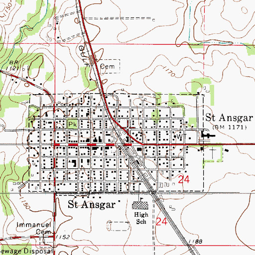 Topographic Map of City of Saint Ansgar, IA