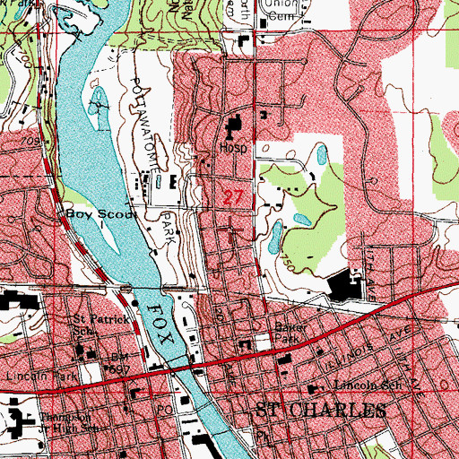 Topographic Map of City of Saint Charles, IL