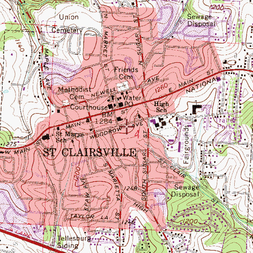 Topographic Map of City of Saint Clairsville, OH