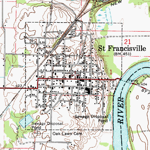 Topographic Map of City of Saint Francisville, IL