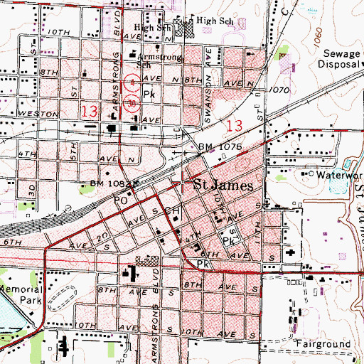 Topographic Map of City of Saint James, MN