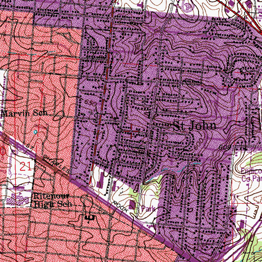 Topographic Map of City of Saint John, MO
