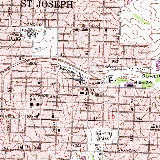 Topographic Map of City of Saint Joseph, MO