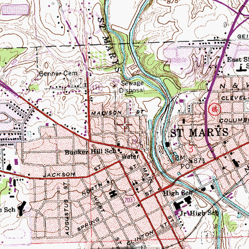 Topographic Map of City of Saint Marys, OH