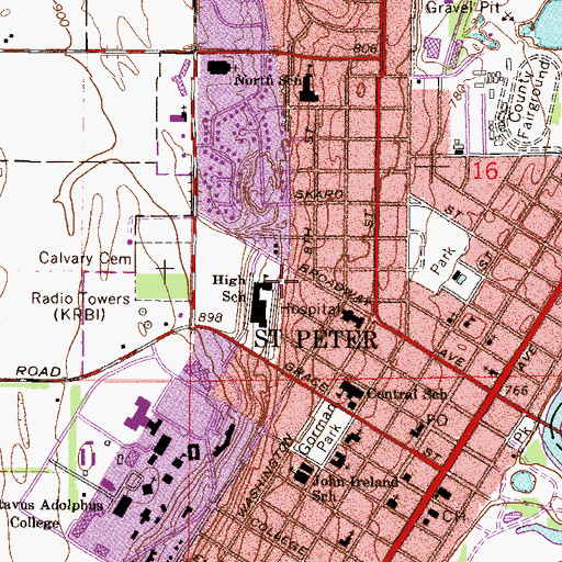 Topographic Map of City of Saint Peter, MN