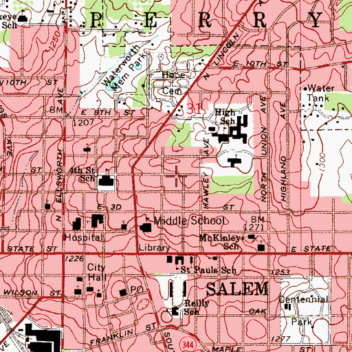 Topographic Map of City of Salem, OH