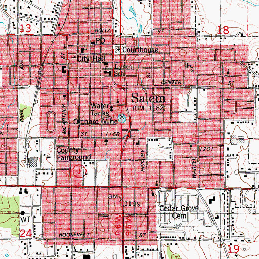 Topographic Map of City of Salem, MO