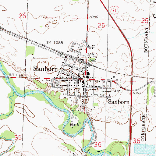 Topographic Map of City of Sanborn, MN