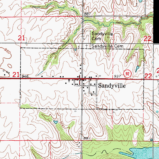 Topographic Map of City of Sandyville, IA