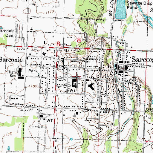 Topographic Map of City of Sarcoxie, MO
