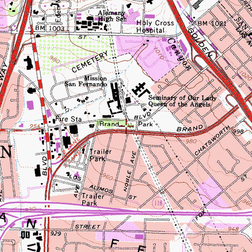 Topographic Map of Brand Park, CA