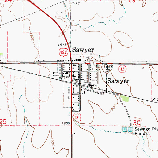 Topographic Map of City of Sawyer, KS