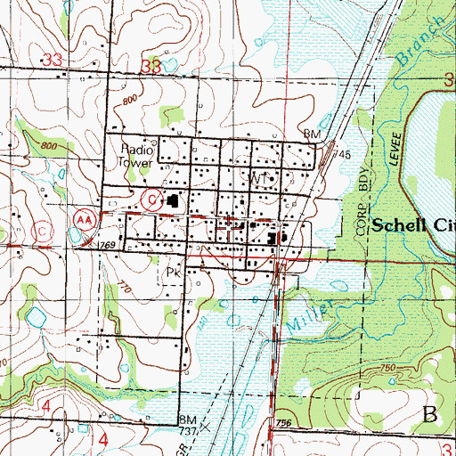 Topographic Map of City of Schell City, MO