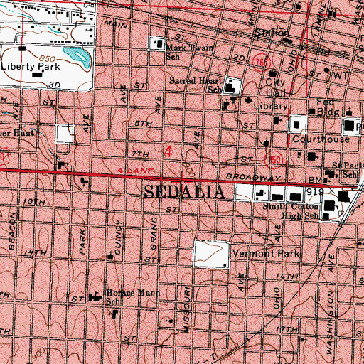 Topographic Map of City of Sedalia, MO
