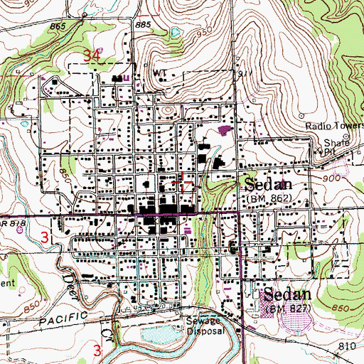 Topographic Map of City of Sedan, KS