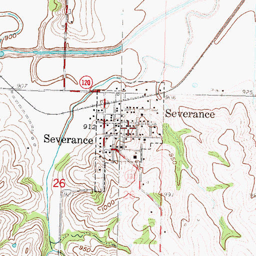 Topographic Map of City of Severance, KS