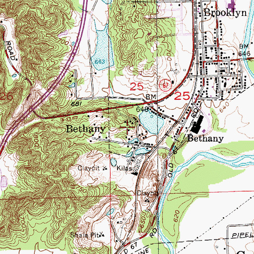 Topographic Map of Town of Bethany, IN